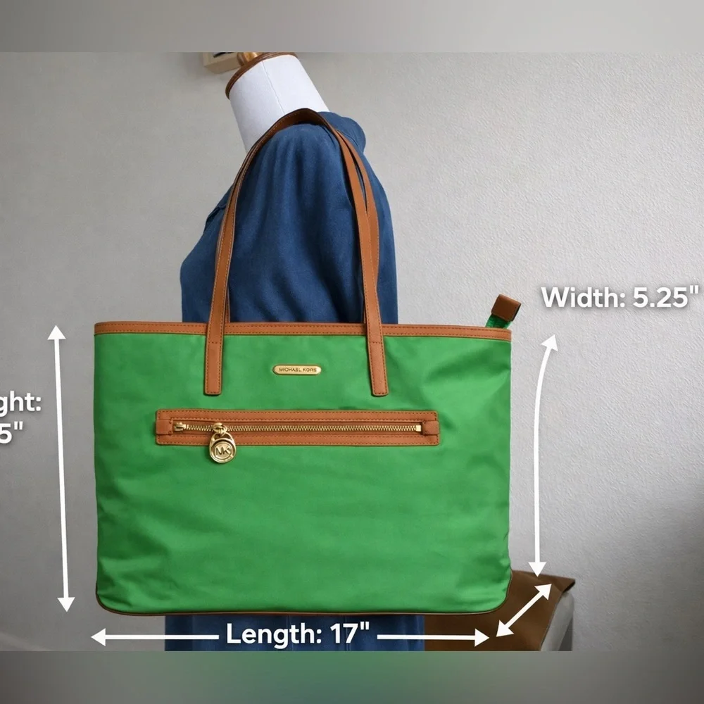 Michael Kors Green Nylon Tote | Leather Trim | Lightweight Everyday Carryall